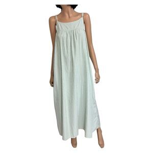 Green Gingham Seersucker Maxi Dress M Cottagecore Picnic Spaghetti Strap